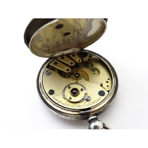 800 - A Victorian silver cased pocket / fob watch with engraved decoration hallmarked Birmingham 1886. App... 