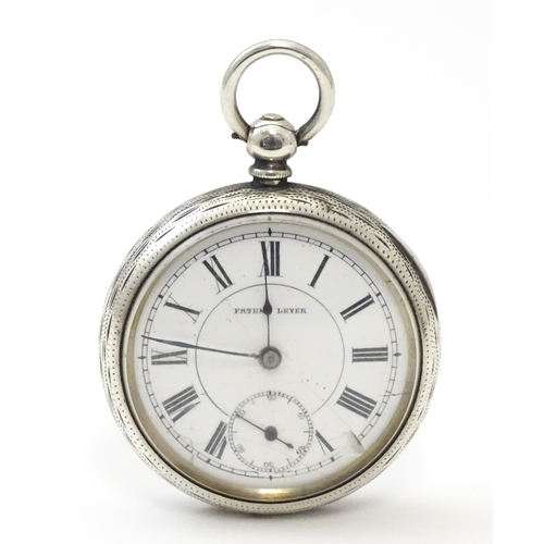 800 - A Victorian silver cased pocket / fob watch with engraved decoration hallmarked Birmingham 1886. App... 