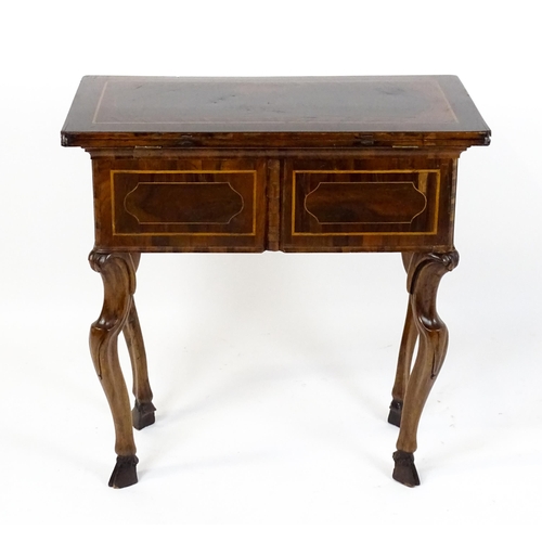 1494 - A late 18thC / early 19thC metamorphic card table of burr walnut, rosewood and mahogany construction... 