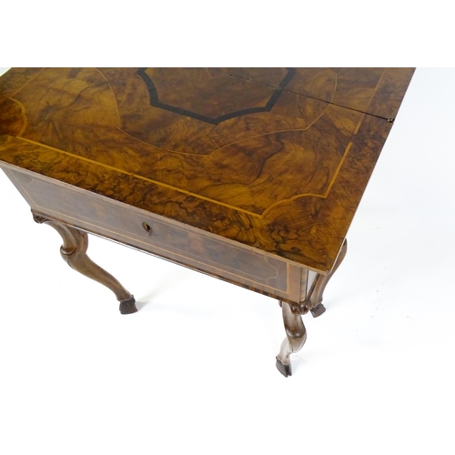 1494 - A late 18thC / early 19thC metamorphic card table of burr walnut, rosewood and mahogany construction... 