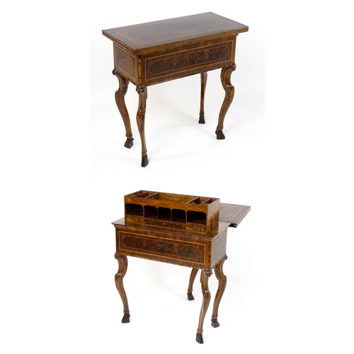 1494 - A late 18thC / early 19thC metamorphic card table of burr walnut, rosewood and mahogany construction... 