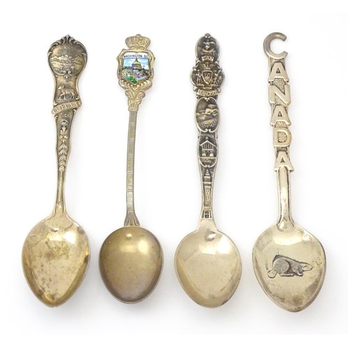 344 - Four North American Sterling silver souvenir spoons, to include examples from Washington DC, San Fra... 