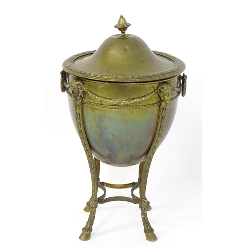 1298 - An early 20thC Adam-style coal bin, of urn form with dome cover and removable liner, decorated with ... 