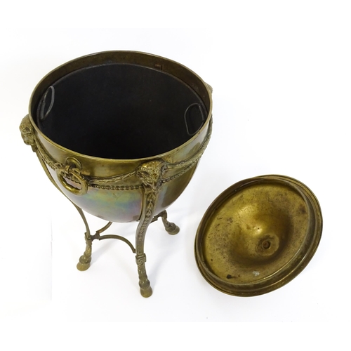 1298 - An early 20thC Adam-style coal bin, of urn form with dome cover and removable liner, decorated with ... 