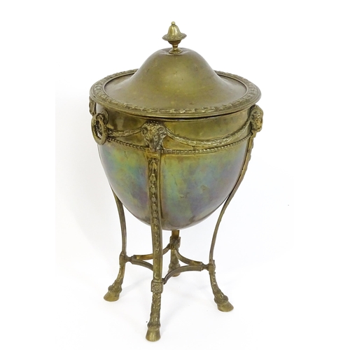 1298 - An early 20thC Adam-style coal bin, of urn form with dome cover and removable liner, decorated with ... 