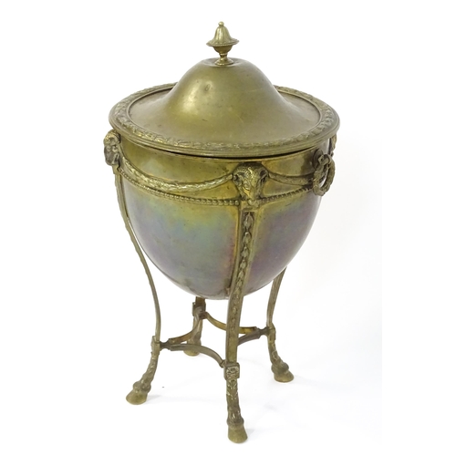 1298 - An early 20thC Adam-style coal bin, of urn form with dome cover and removable liner, decorated with ... 