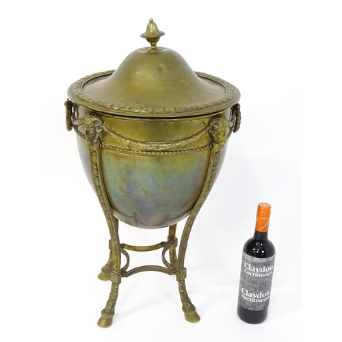 1298 - An early 20thC Adam-style coal bin, of urn form with dome cover and removable liner, decorated with ... 