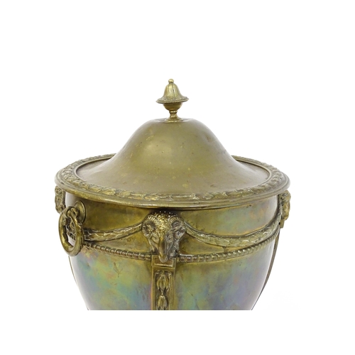 1298 - An early 20thC Adam-style coal bin, of urn form with dome cover and removable liner, decorated with ... 