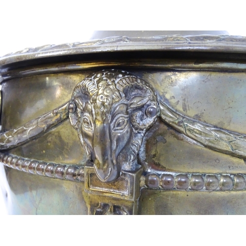 1298 - An early 20thC Adam-style coal bin, of urn form with dome cover and removable liner, decorated with ... 