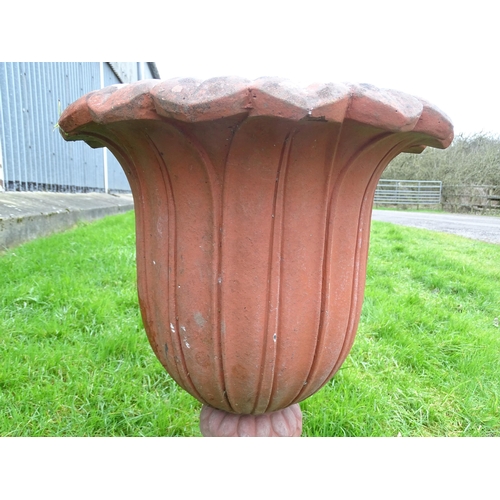 1308 - A late 20thC two-piece terracotta garden planter formed as classical urn, approx 32