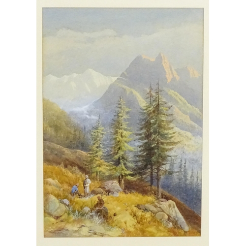 1696 - T. M. Richardson, 19th century, Watercolour, Indian Sherpas at the foothills of the Himalayan mounta... 