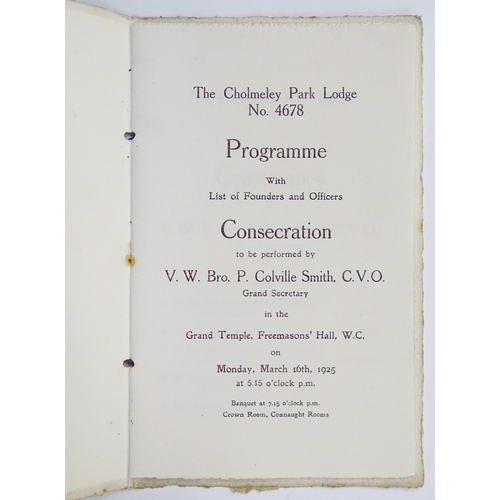 1098 - Masonic / Freemasonry Interest: A quantity of 20thC Masonic items to include a silver collar jewel e... 