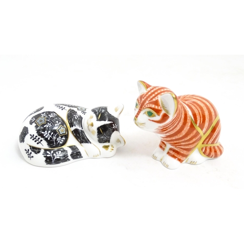 112 - Two Royal Crown Derby paperweights modelled as cats, one titled Misty. Marked under. Boxed. Seated c... 