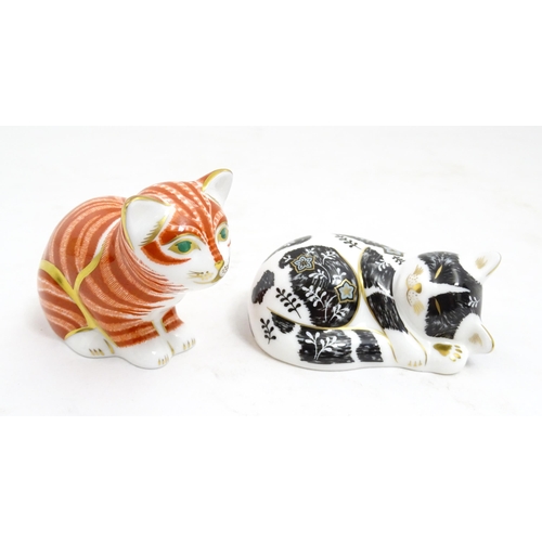 112 - Two Royal Crown Derby paperweights modelled as cats, one titled Misty. Marked under. Boxed. Seated c... 