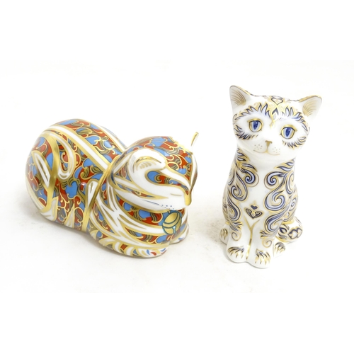 114 - Two Royal Crown Derby paperweights modelled as cats, one a limited edition example titled Majestic K... 