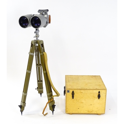 1247 - A pair of USSR Novosibirsk PNB-2 'big eye' observation binoculars, with wooden transit case, filters... 