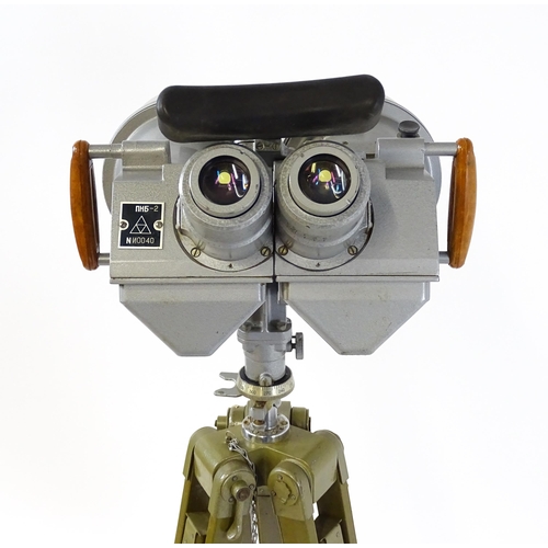 1247 - A pair of USSR Novosibirsk PNB-2 'big eye' observation binoculars, with wooden transit case, filters... 