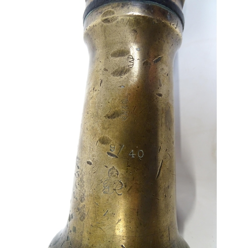 1249 - An Orme brass fire fighting / fireman No. 8 branch pipe  nozzle, stamped 1940 with George VI cipher.... 