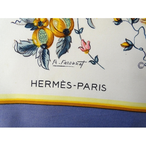 1262 - Vintage fashion / clothing: A Hermes 'Le Bois de Bologne' silk scarf designed by Hugo Grygkar circa ... 