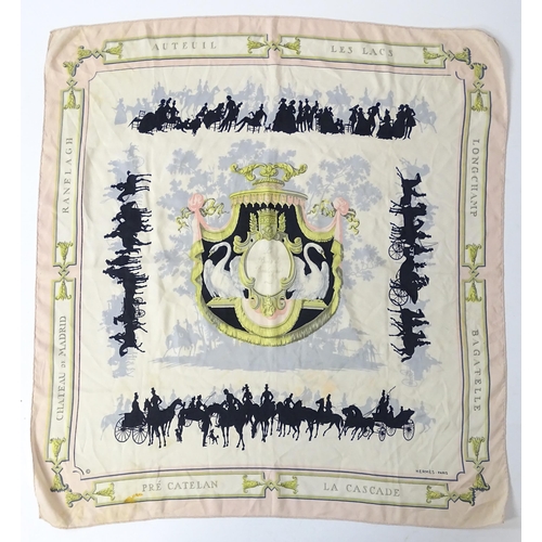 1262 - Vintage fashion / clothing: A Hermes 'Le Bois de Bologne' silk scarf designed by Hugo Grygkar circa ... 