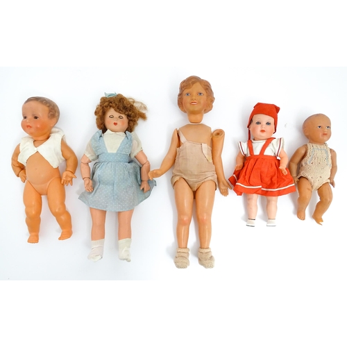 1286 - Toys: Five assorted dolls to include a French composite doll with blinking eyes, painted features an... 