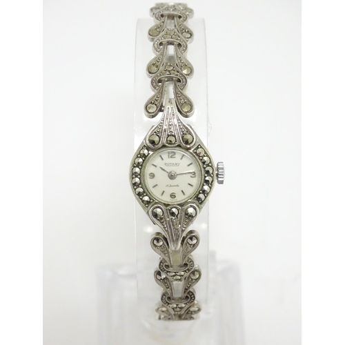 809 - A ladies Rotary cocktail watch with Marcasite detail. Approx 3/4