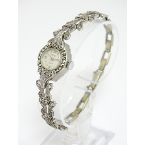 809 - A ladies Rotary cocktail watch with Marcasite detail. Approx 3/4