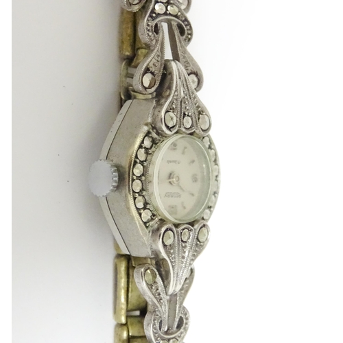 809 - A ladies Rotary cocktail watch with Marcasite detail. Approx 3/4