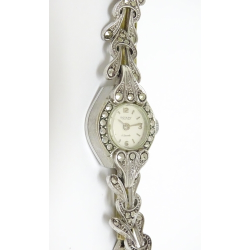 809 - A ladies Rotary cocktail watch with Marcasite detail. Approx 3/4