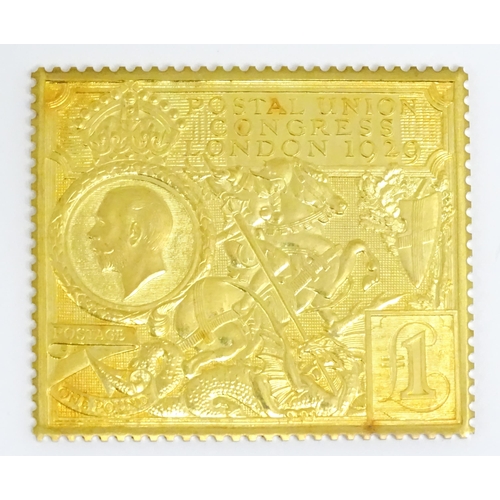 834 - Universal Postal Union 1874-1974: A 22ct gold Postal Union commemorative stamp replica. Replica numb... 