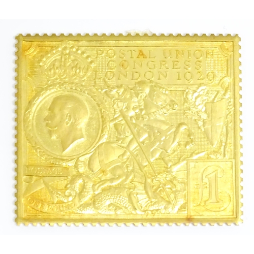 834 - Universal Postal Union 1874-1974: A 22ct gold Postal Union commemorative stamp replica. Replica numb... 