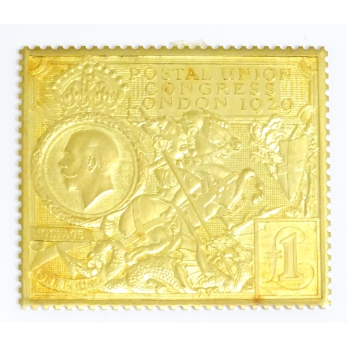 834 - Universal Postal Union 1874-1974: A 22ct gold Postal Union commemorative stamp replica. Replica numb... 