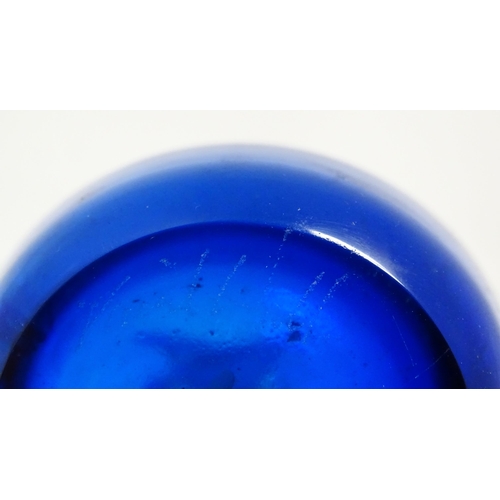 187 - A blue art glass vase by David Wall ( Tamar glass) signed under. Together with a white glass approx.... 