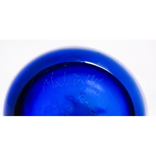 187 - A blue art glass vase by David Wall ( Tamar glass) signed under. Together with a white glass approx.... 