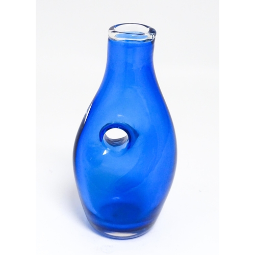 187 - A blue art glass vase by David Wall ( Tamar glass) signed under. Together with a white glass approx.... 