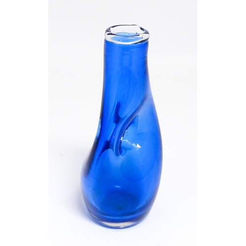 187 - A blue art glass vase by David Wall ( Tamar glass) signed under. Together with a white glass approx.... 