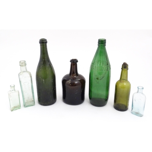 234 - Seven assorted glass bottles to include a late 17th / early 18thC dark olive mallet bottle, Stephen ... 