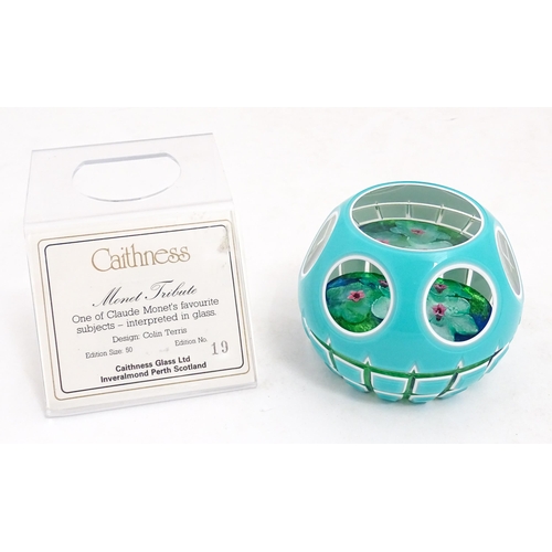 236 - Colin Terris for Caithness : A limited edition Caithness glass paperweight depicting waterlilies, si... 