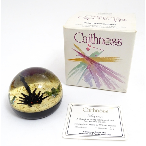 237 - William Manson for Caithness : A limited edition Caithness glass paperweight depicting scorpion and ... 