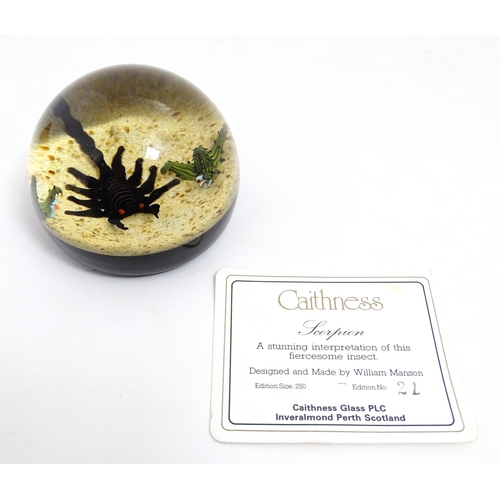 237 - William Manson for Caithness : A limited edition Caithness glass paperweight depicting scorpion and ... 