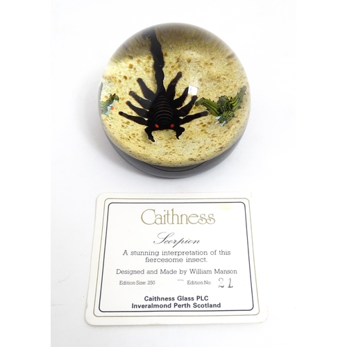 237 - William Manson for Caithness : A limited edition Caithness glass paperweight depicting scorpion and ... 