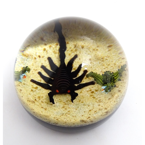 237 - William Manson for Caithness : A limited edition Caithness glass paperweight depicting scorpion and ... 