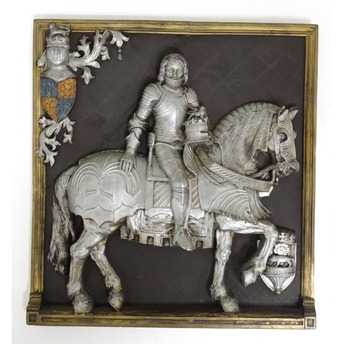 1232 - A 20thC cast wall plaque depicting Richard III as a knight on horseback in relief. Approx. 14 1/2