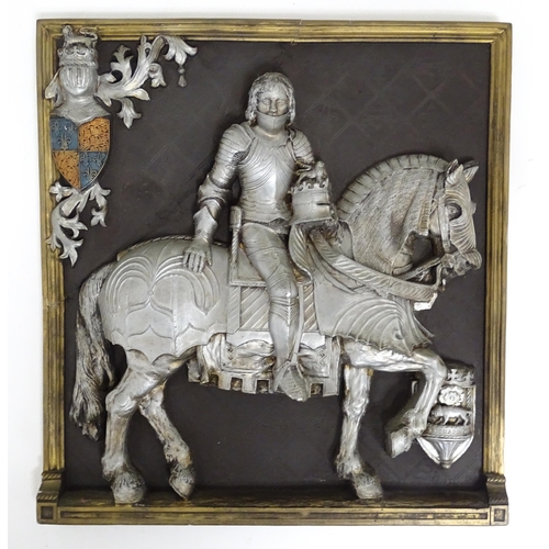 1232 - A 20thC cast wall plaque depicting Richard III as a knight on horseback in relief. Approx. 14 1/2