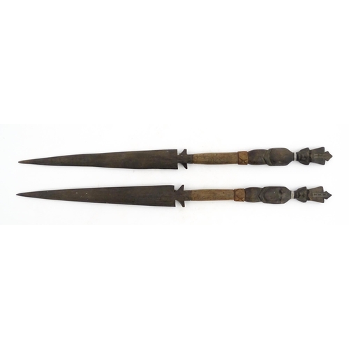 1240 - Ethnographic / Native / Tribal : Four African ceremonial tribal carved hardwood knives with figural ... 