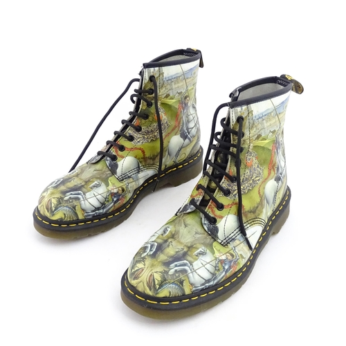 1257 - Vintage fashion / clothing: A pair of Dr Martens 1460 boots, Tate Collection depicting Saint George ... 