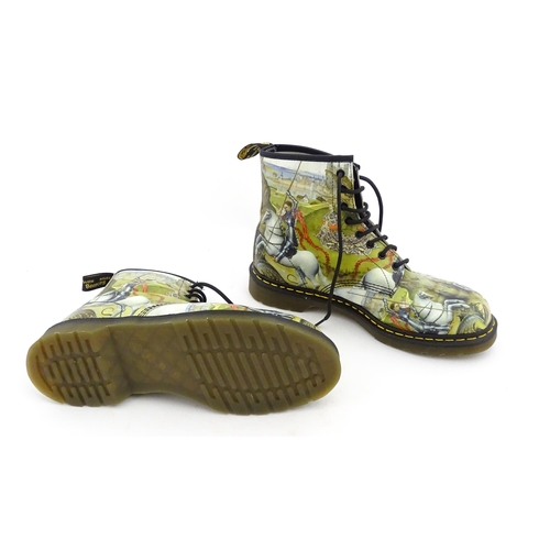 1257 - Vintage fashion / clothing: A pair of Dr Martens 1460 boots, Tate Collection depicting Saint George ... 