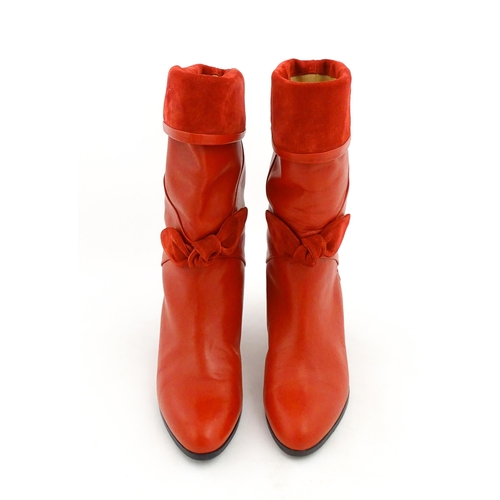 1261 - Vintage fashion / clothing: A pair of early 1990's Rombah Wallace red leather and suede boots. UK si... 