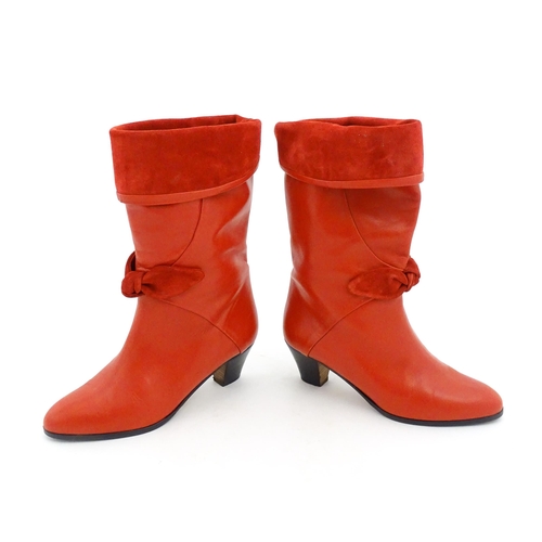 1261 - Vintage fashion / clothing: A pair of early 1990's Rombah Wallace red leather and suede boots. UK si... 