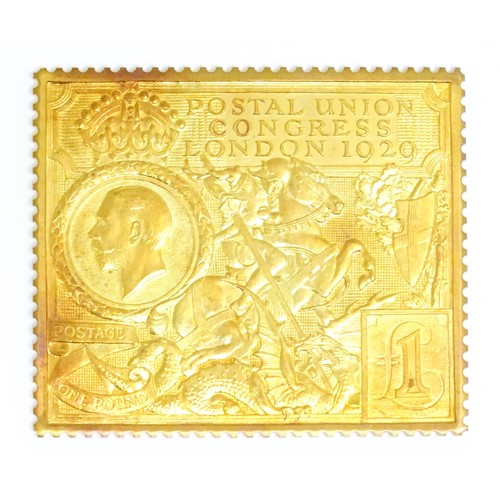 833 - Universal Postal Union 1874-1974: A 22ct gold Postal Union commemorative stamp replica. Replica numb... 